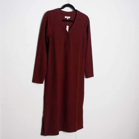 NWT Madewell Long Sleeve Henley Midi Dress Small Heather Rusted Red - Picture 2 of 9